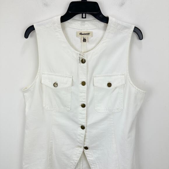 Madewell Denim High Crewneck Vest Tile White Minimalist Utility Pocket US 12 NWT - Picture 8 of 14